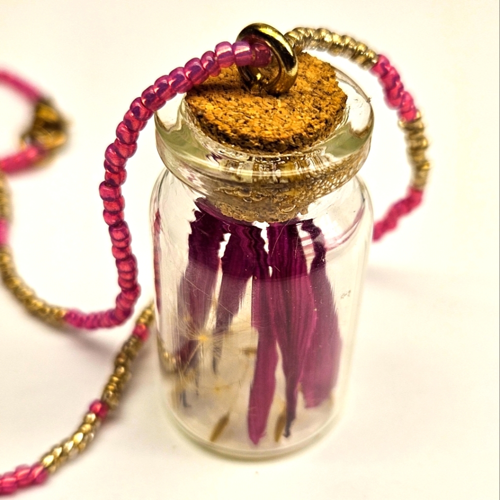 Dried Pink Flower Necklace